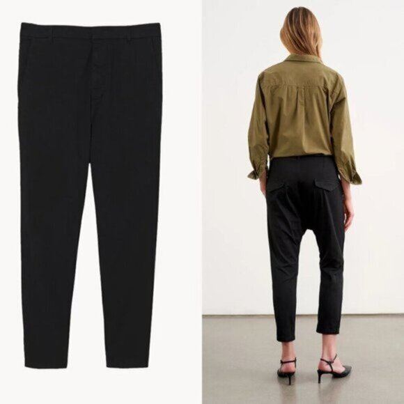 Nili Lotan Paris Cropped Pants Relaxed Fit Dropped Crotch in Black Sz 2 - Picture 2 of 10